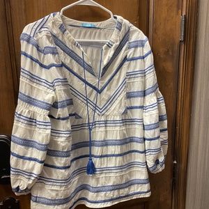 Embroidered Blue & White Tunic with Tassels from J. McLaughlin